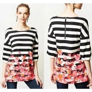 Anthropologie Postmark Linnea Tunic Top Women’s XS Stripe Floral Feminine Chic